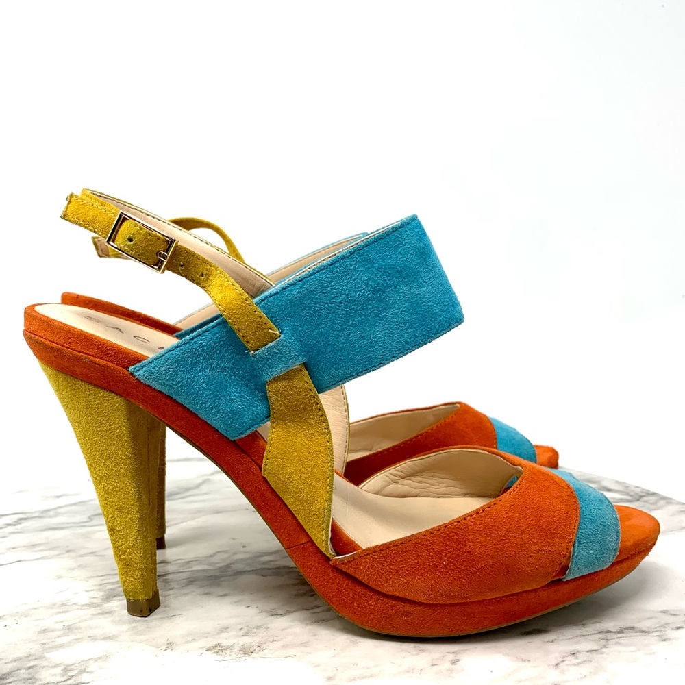 Sacha London Pasha Suede Colorful Sandals 6 Cocktail Resortwear Cruisewear Fun - Picture 2 of 15